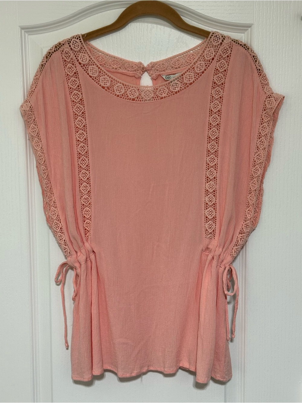 Cato Peach Lace-Trim Tie-Side Blouse